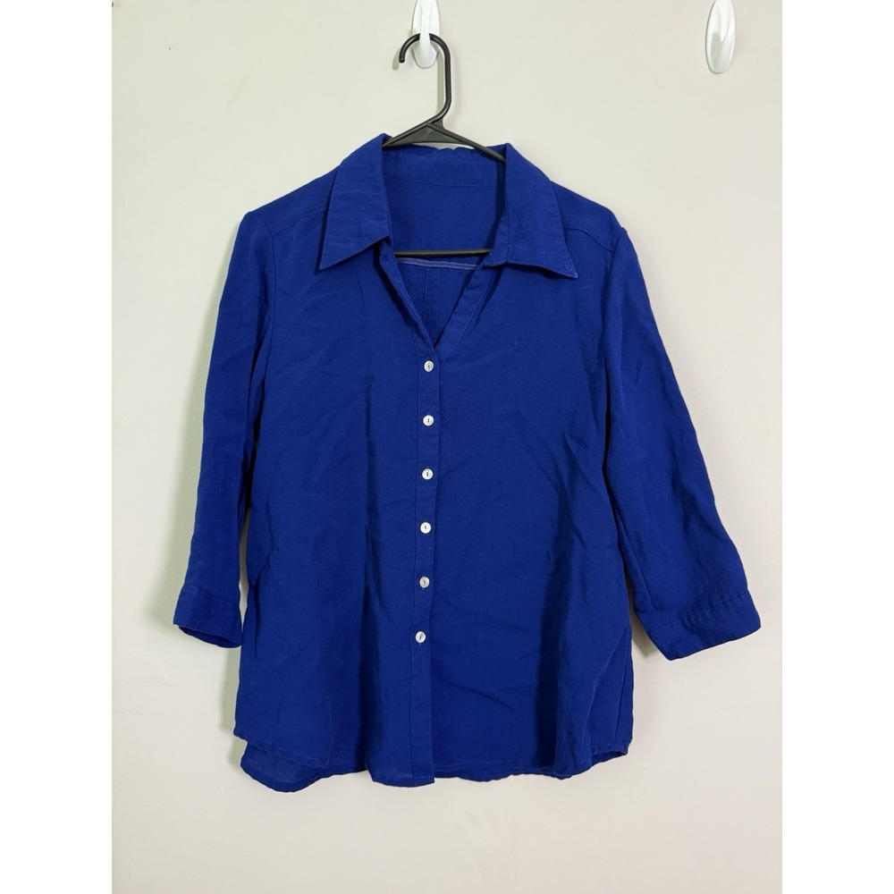 Fridaze‎ Linen Redefined Button Down Shirt Long Sleeve Sz XS Lagenlook Blue